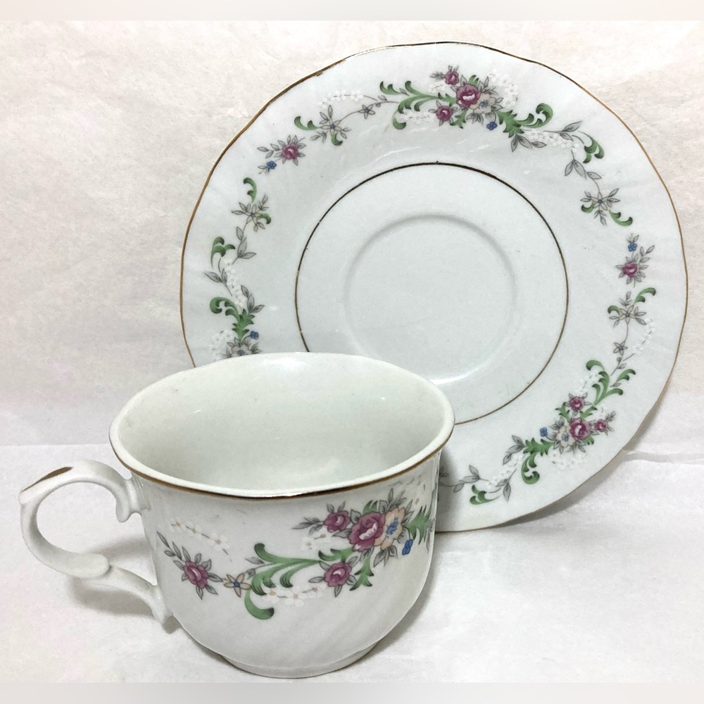 Lynns Fine China Floral White Tea Cup and Saucer Set